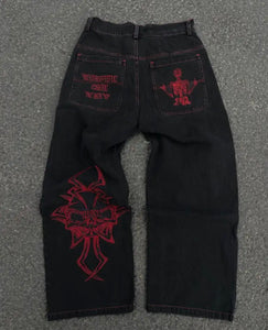 Skull Embroidery Jeans