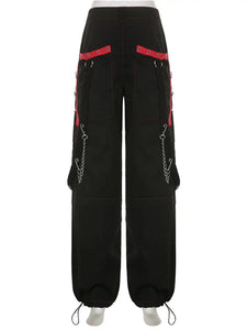 Red Beam Strapped Cargo Pants