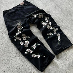 Embroidered Cherry Blossom Jeans