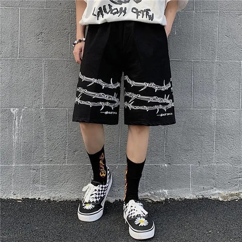 Barbed Wire Shorts - Black Crown Fashion