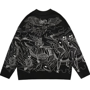 Skeleton Rider Knitted Pullover Sweater