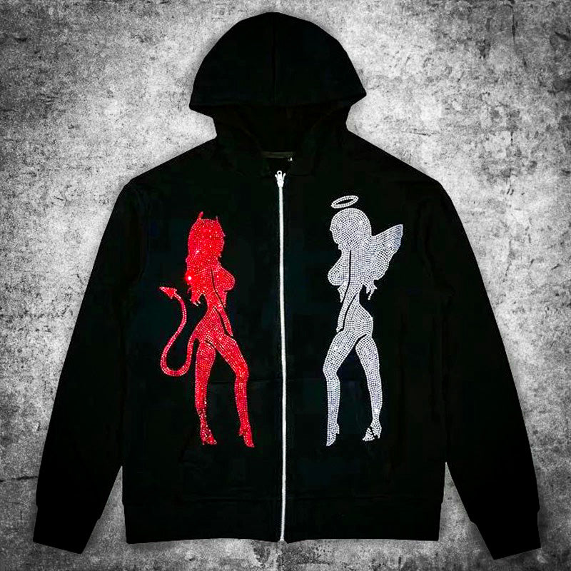 Demons and outlets Angels Rhinestone full zip hoodie size XS