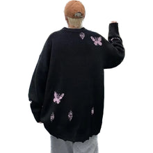 Load image into Gallery viewer, Embroidered Pink Butterfly Crewneck Sweater