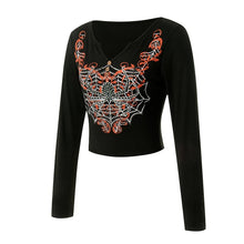 Load image into Gallery viewer, Spider Heart Rhinestone Long Sleeve Shirt