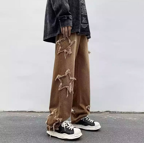 Star Struck Embroidered Brown Jeans