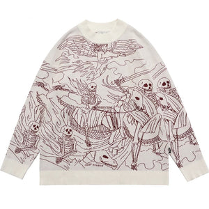 Skeleton Rider Knitted Pullover Sweater