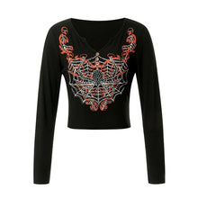 Load image into Gallery viewer, Spider Heart Rhinestone Long Sleeve Shirt