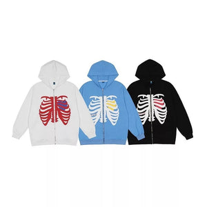 Skeleton Heart Zip-Up Hoodie