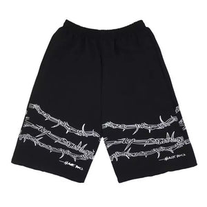 Barbed Wire Shorts - Black Crown Fashion
