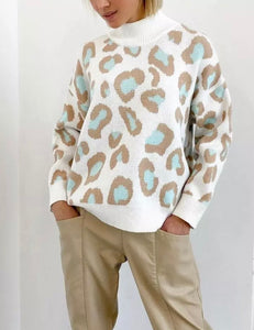 Leopard Print Turtle Neck Sweater