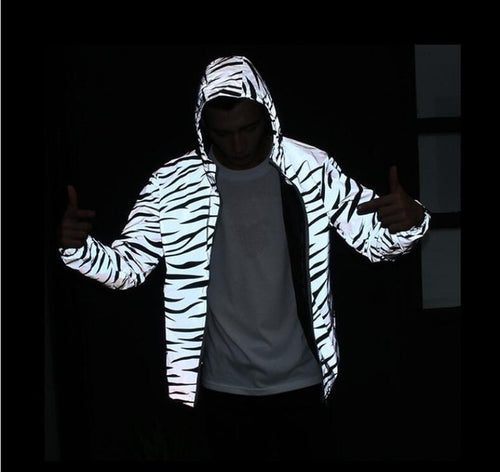 Reflective Zebra Windbreaker Jacket - Black Crown Fashion