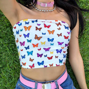 Strapless Butterfly Crop Top - Black Crown Fashion