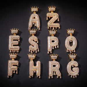 Customizable Gold Letter Drip Pendant - Black Crown Fashion