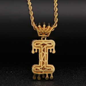 Customizable Gold Letter Drip Pendant - Black Crown Fashion