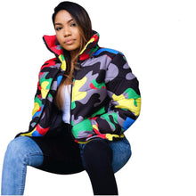 Load image into Gallery viewer, Lightweight Mixed Camo Puffer Jacket - Black Crown Fashion