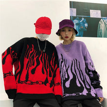 Load image into Gallery viewer, Flame Chain Knitted Crewneck - Black Crown Fashion