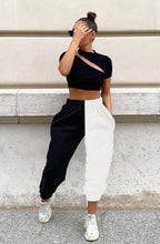 Load image into Gallery viewer, Black/White Sweatpants - Black Crown Fashion
