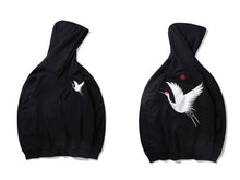 Load image into Gallery viewer, Embroidered Crane Hoodie - Black Crown Fashion