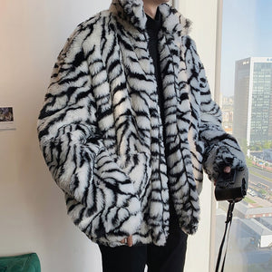 Tiger Fur Coat - Black Crown Fashion