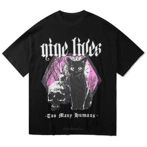 Nine Lives T-shirt - Black Crown Fashion