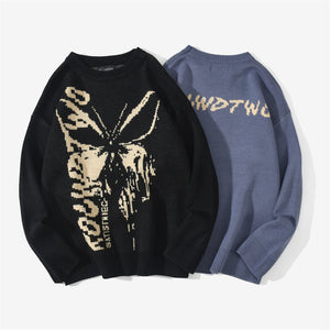 Melting Butterfly Crewneck Sweater - Black Crown Fashion