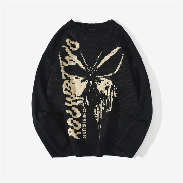 Melting Butterfly Crewneck Sweater - Black Crown Fashion