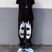 Load image into Gallery viewer, Embroidered Flaming Skull Pants - Black Crown Fashion