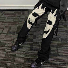 Load image into Gallery viewer, Embroidered Flaming Skull Pants - Black Crown Fashion