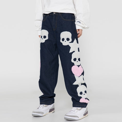Embroidered Star Skull Jeans