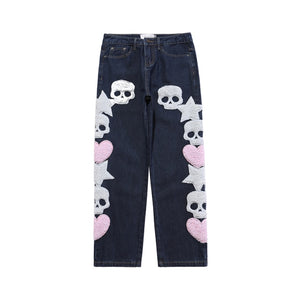 Embroidered Star Skull Jeans