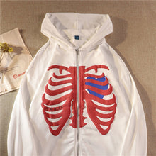 Load image into Gallery viewer, Skeleton Heart Zip-Up Hoodie - Black Crown Fashion