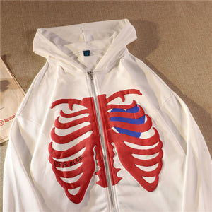 Skeleton Heart Zip-Up Hoodie