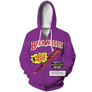 Pullover and Zip Up Purple Backwoods Hoodie - Black Crown Fashion