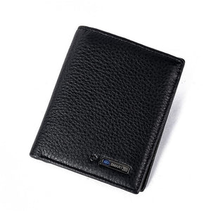 Genuine Leather Anti-Loss Smart Wallet - Black Crown Fashion