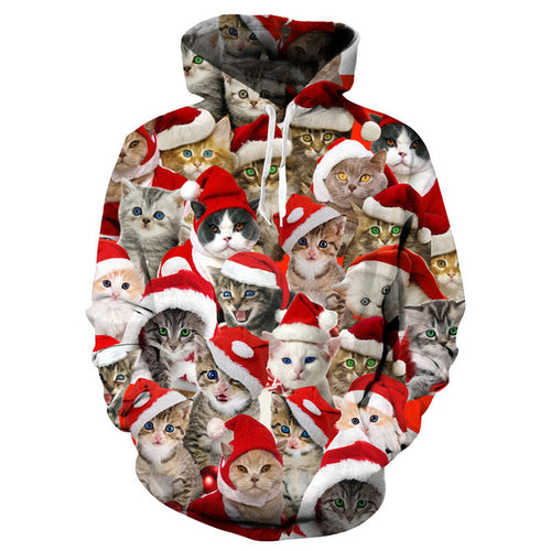 Holiday Cat Pullover Hoodie - Black Crown Fashion