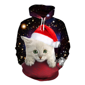 Holiday Cat Pullover Hoodie - Black Crown Fashion